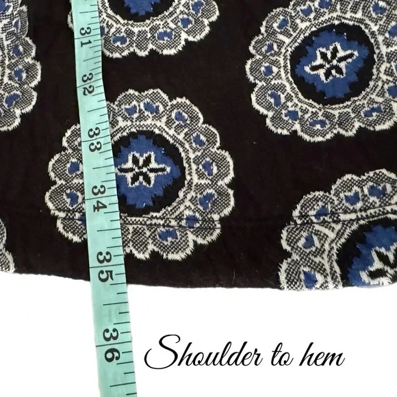 Ann Taylor LOFT A Line Dress Black Medallion 3/4 Sleeve Embroidered Mini Size M - Picture 12 of 15